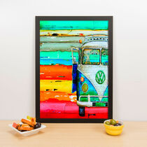 Quadro Decorativo VW Kombi Watercolor - 45x32 cm