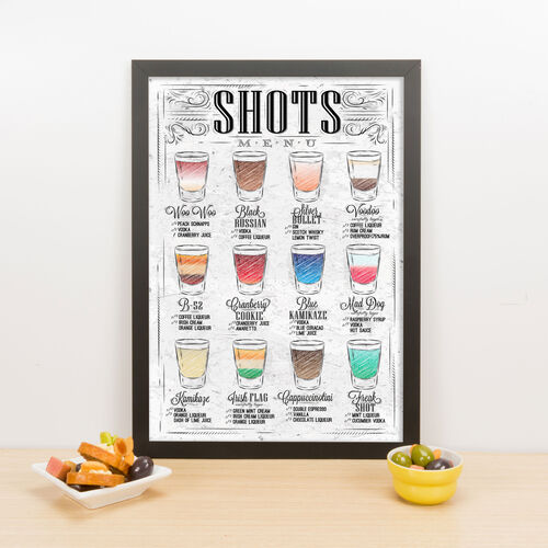Quadro Decorativo Shots Menu - 45x32 cm (Branco)