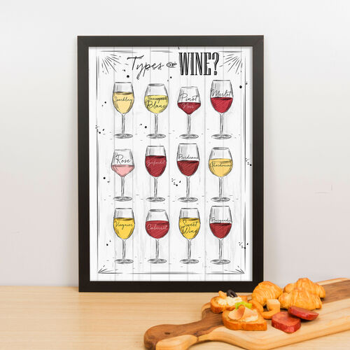Quadro Decorativo Types of Wine - 45x32 cm (Branco)
