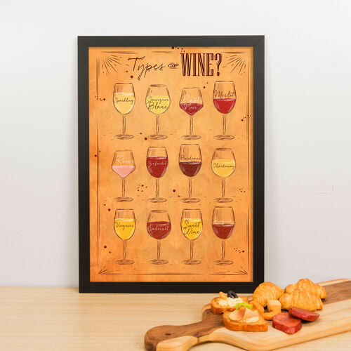 Quadro Decorativo Types of Wine - 45x32 cm (Nude)