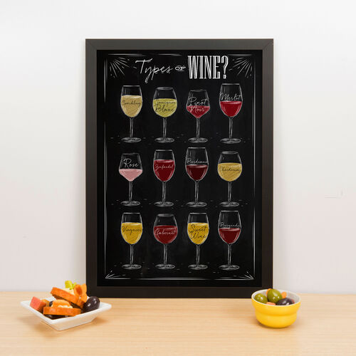 Quadro Decorativo Types of Wine - 45x32 cm (Preto)
